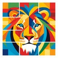 Vibrant Abstract Lion: Modern De Stijl Style With Geometric Grid