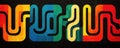 Vibrant abstract maze pattern with bold colors on a black background