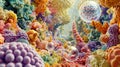 Vibrant Abstract Microbial Landscape with Rich Textures and Colors