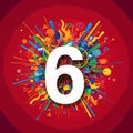 Vibrant Abstract Number Six with Colorful Burst Background Royalty Free Stock Photo