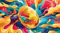 Vibrant Abstract Paint Swirls with Easter Egg