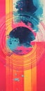 Vibrant Abstract Painting With Bluewhite Circle - Inspired By Dan Matutina