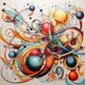 Vibrant Abstract Painting With Colorful Balls And Swirling Motifs