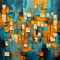 Vibrant Abstract Painting With Cyan And Amber Color Blocks