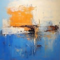 Serene Maritime Themes: Abstract Painting With Blue And Orange Colors Royalty Free Stock Photo