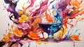 Vivid Abstract Painting with Drink and Flowers