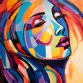 Vibrant Abstract Painting Of A Girl\'s Face In Colorful Curves