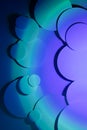 Vibrant abstract pattern of different circles fly with radial gradient of violet, aqua, turquoise, deep blue color, shadows