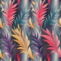 Vibrant abstract pattern with feather shapes in pink, blue, yellow, purple on gradient Royalty Free Stock Photo
