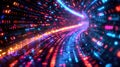Digital Data Stream Through Binary Code Tunnel With Neon Glow Effect. Royalty Free Stock Photo