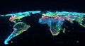Global Network Connections: Digital World Map with Glowing Data Points Royalty Free Stock Photo
