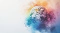 Vibrant abstract representation of Earth surrounded by colorful clouds of paint, symbolizing creativity and unity Royalty Free Stock Photo