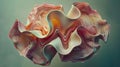 A vibrant, abstract sculpture with flowing, layered forms in soft colors