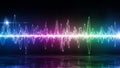 Vibrant abstract sound wave visualization with bright neon colors on a dark reflective surface and black background Royalty Free Stock Photo