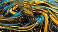 Golden Hand Emerging from a Swirling Vortex of Blue, Black, and Yellow Liquid Abstract Royalty Free Stock Photo