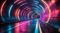 Vibrant abstract tunnel illuminated by colorful lights shows a futuristic journey at night
