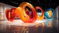 Vibrant Abstract Typography: Curved Letters in Glass and Metallic Wires