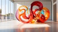 Vibrant Abstract Typography: Curved Letters in Glass and Metallic Wires