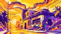 Vibrant Abstract Urban Landscape Illustration with Sunset Colors