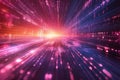 Abstract Digital Tunnel of Light Streaks and Glowing Particles in Neon Pink and Blue Hues, Futuristic Data Stream Royalty Free Stock Photo