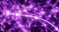 Abstract glowing purple network of interconnected nodes and lines representing digital connections and futuristic data flow Royalty Free Stock Photo
