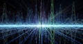 Abstract Sound Waveform Pulse Spectrum - Digital Blue Green Energy Lines on Black Royalty Free Stock Photo