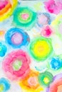 Vibrant Abstract Watercolour Rainbow Circles On White Background