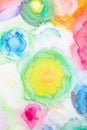 Vibrant Abstract Watercolour Rainbow Circles On White Background