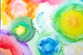 Vibrant Abstract Watercolour Rainbow Circles On White Background