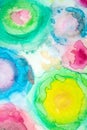 Vibrant Abstract Watercolour Rainbow Circles On White Background