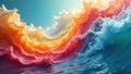 A vibrant abstract wave of colorful ocean water, cascading in a mesmerizing display of dynamic texture and fluid motion, creating Royalty Free Stock Photo