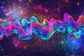Vibrant abstract waves and geometric network with neon colors. AI