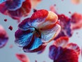 Vibrant, abstractly arranged flowers in a dynamic composition against a blurred light gray background Colors range from red, blue Royalty Free Stock Photo