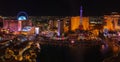 Vibrant Aerial Night View of Las Vegas Strip Hotels and Attractions Royalty Free Stock Photo