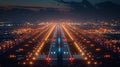 Vibrant Aerial View of an Airport at Night Royalty Free Stock Photo