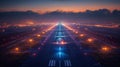 Vibrant Aerial View of an Airport at Night Royalty Free Stock Photo
