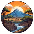 Vibrant African Art: Mountain Scene With Stream In Art Nouveau Style