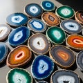 Vibrant Agate Slices on Display Surface Royalty Free Stock Photo