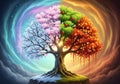 A vibrant AI-generated image depicting a single tree representing Royalty Free Stock Photo