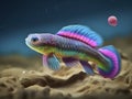 Vibrant AI-generated underwater art with hyper-realistic sci-fi style, realistic fish portraits, saturated colors, light crimson & Royalty Free Stock Photo