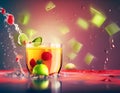 Vibrant AI generator illustration of a cocktail that explodes in color and drink elements