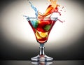 Vibrant AI generator illustration of a cocktail that explodes in color and drink elements