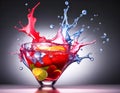 Vibrant AI generator illustration of a cocktail that explodes in color and drink elements
