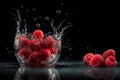 Vibrant AI generator illustration of red raspberries in splashing water