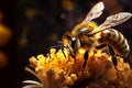 Vibrant AI generator illustration of very realistic bee searching for pollen
