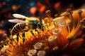 Vibrant AI generator illustration of very realistic bee searching for pollen