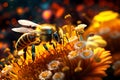 Vibrant AI generator illustration of very realistic bee searching for pollen