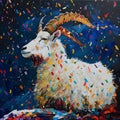 Vibrant AI-Painted Caprine Art Piece with Celebratory Confetti. Ideal for Modern and Eclectic Decor. Perfect for Animal