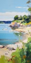 Vibrant Beach Painting In The Style Of Josef Kote