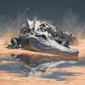 Vibrant Alligator in Desert Oasis